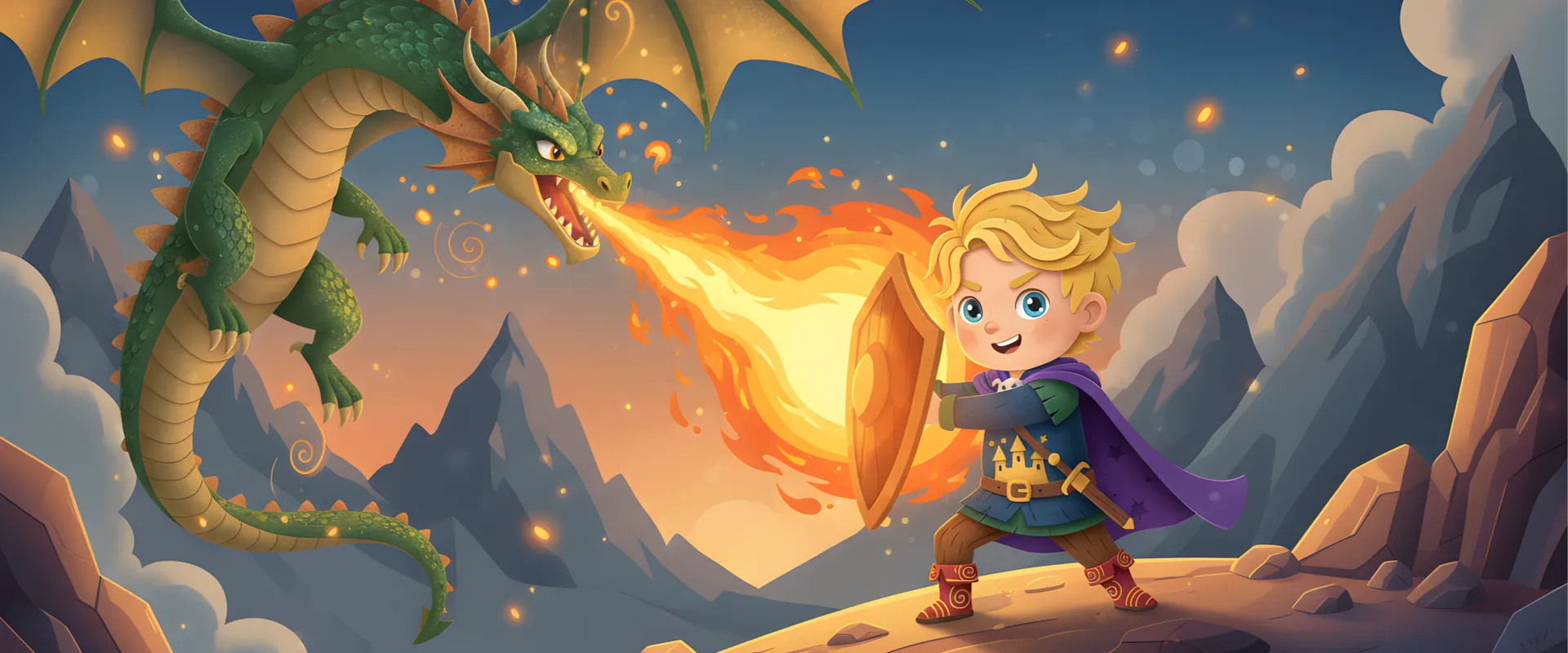 Barn bekæmper en drage i et magisk eventyr